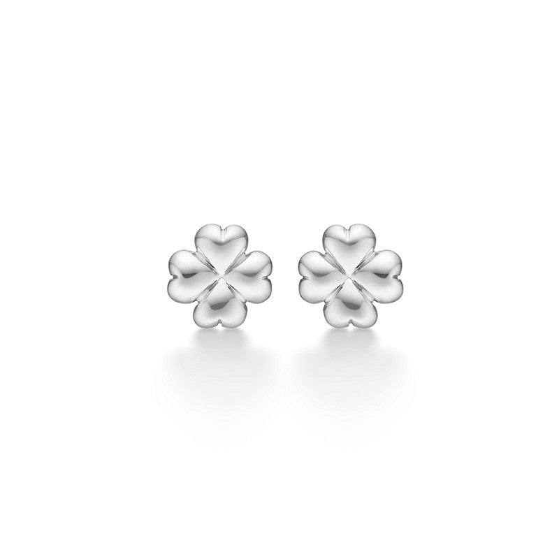 Clover ørestikker i 925 sterlingsølv med zirkonia fra Mads Z Silver Label, 8 mm firkløverform.